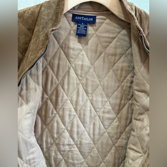 Ann Taylor Y2K Suede Leather Lined Quilted Full Zip Jacket Small - Picture 4 of 6